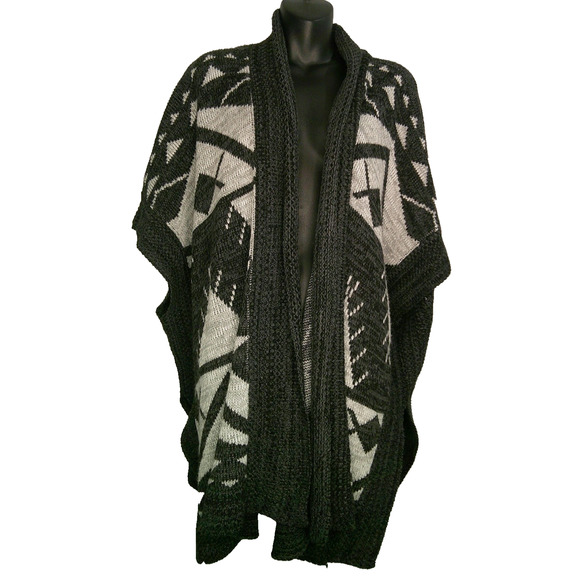 Express One Size Tall Aztec Pattern Knit Poncho Sweater L/XL - Picture 4 of 8
